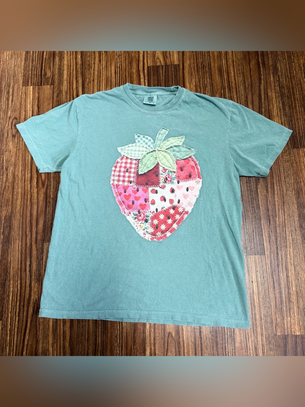Comfort Colors Patchwork Strawberry Short Sleeve Tee - Green